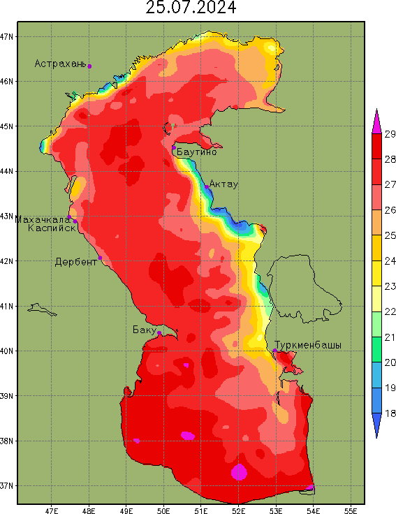 Температура поверхности воды в Каспийском море